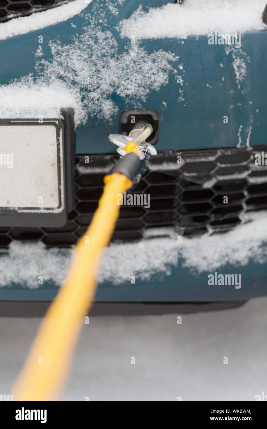 closeup of towed car with towing rope Stock Photo Alamy