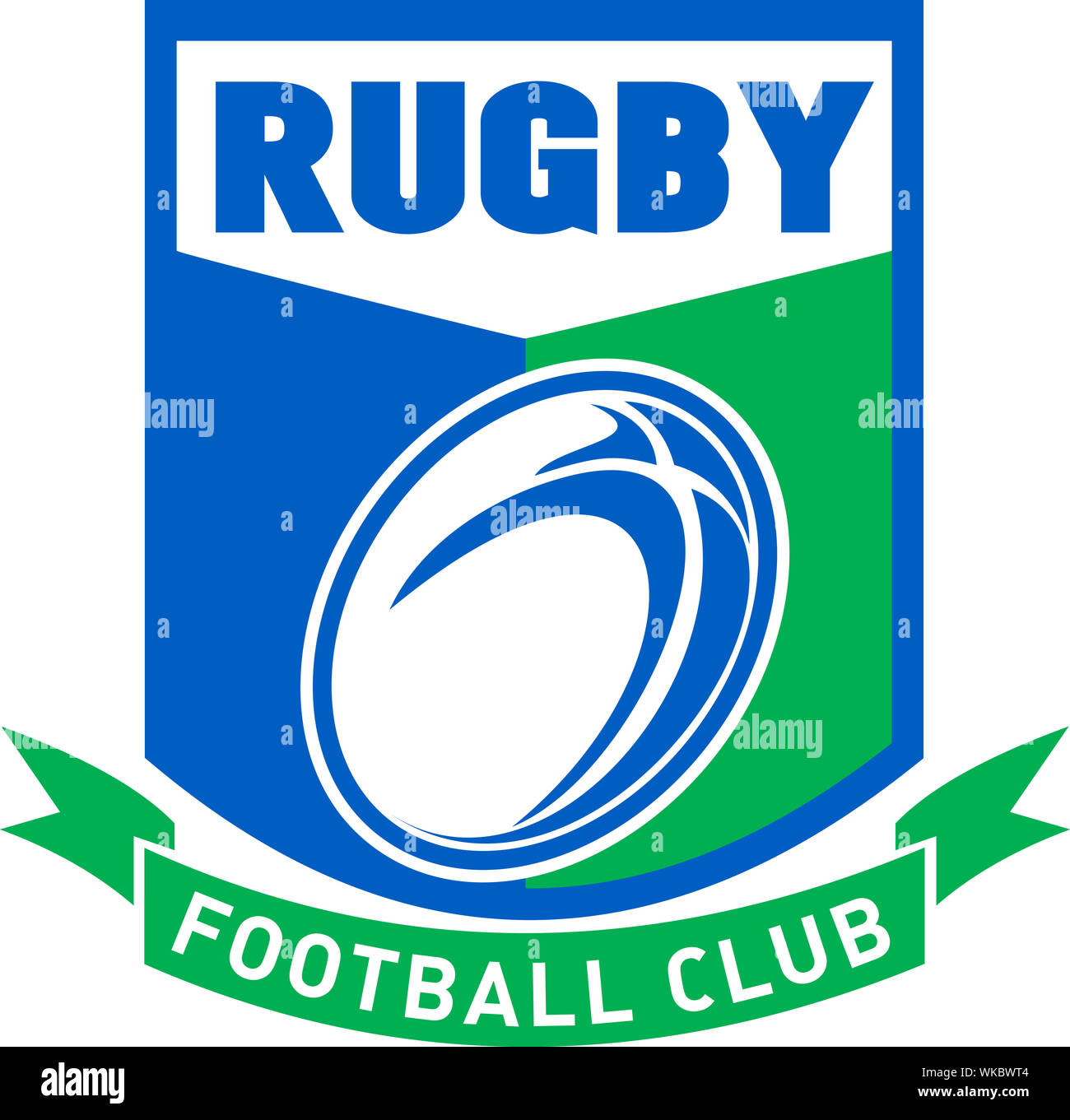 Rufc Ribbon illustration of a rugby ball set inside shield with ribbon scroll and ...