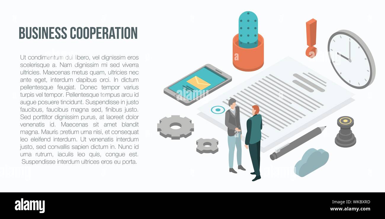 Business cooperation concept banner, isometric style Stock Vector Image ...