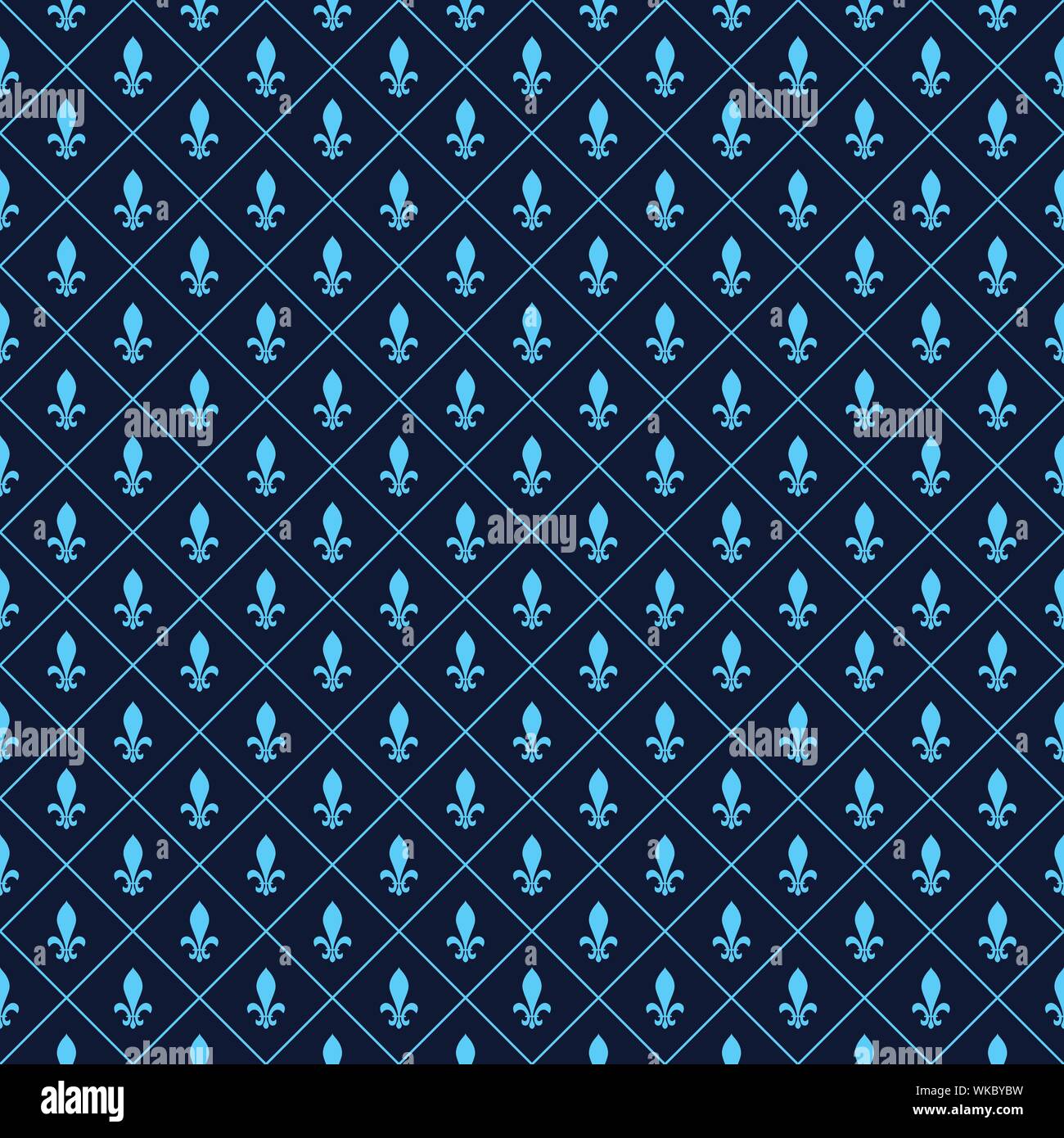 Fleur-de-lis seamless vector pattern in blue tones Stock Vector