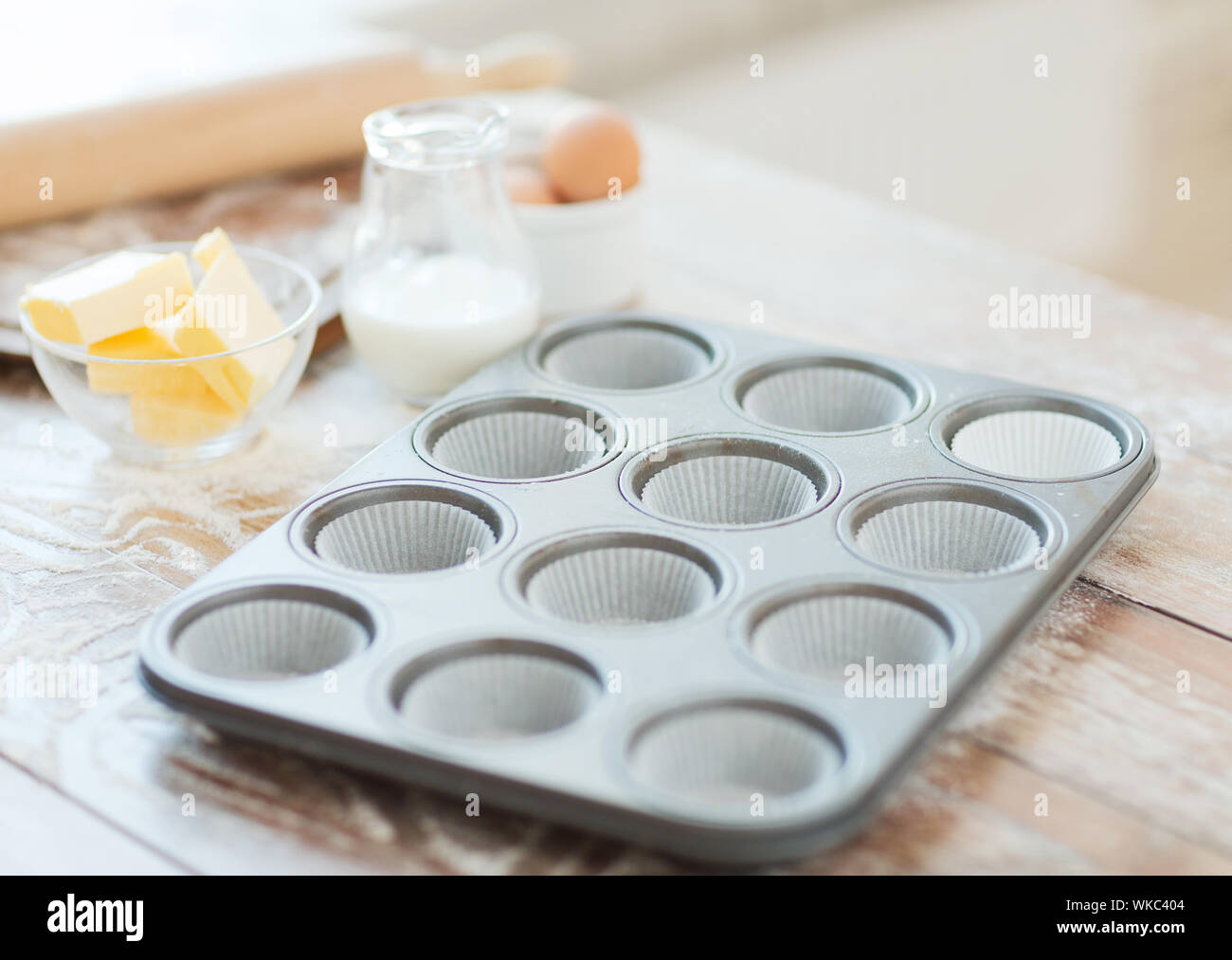 close up of empty muffins molds Stock Photo