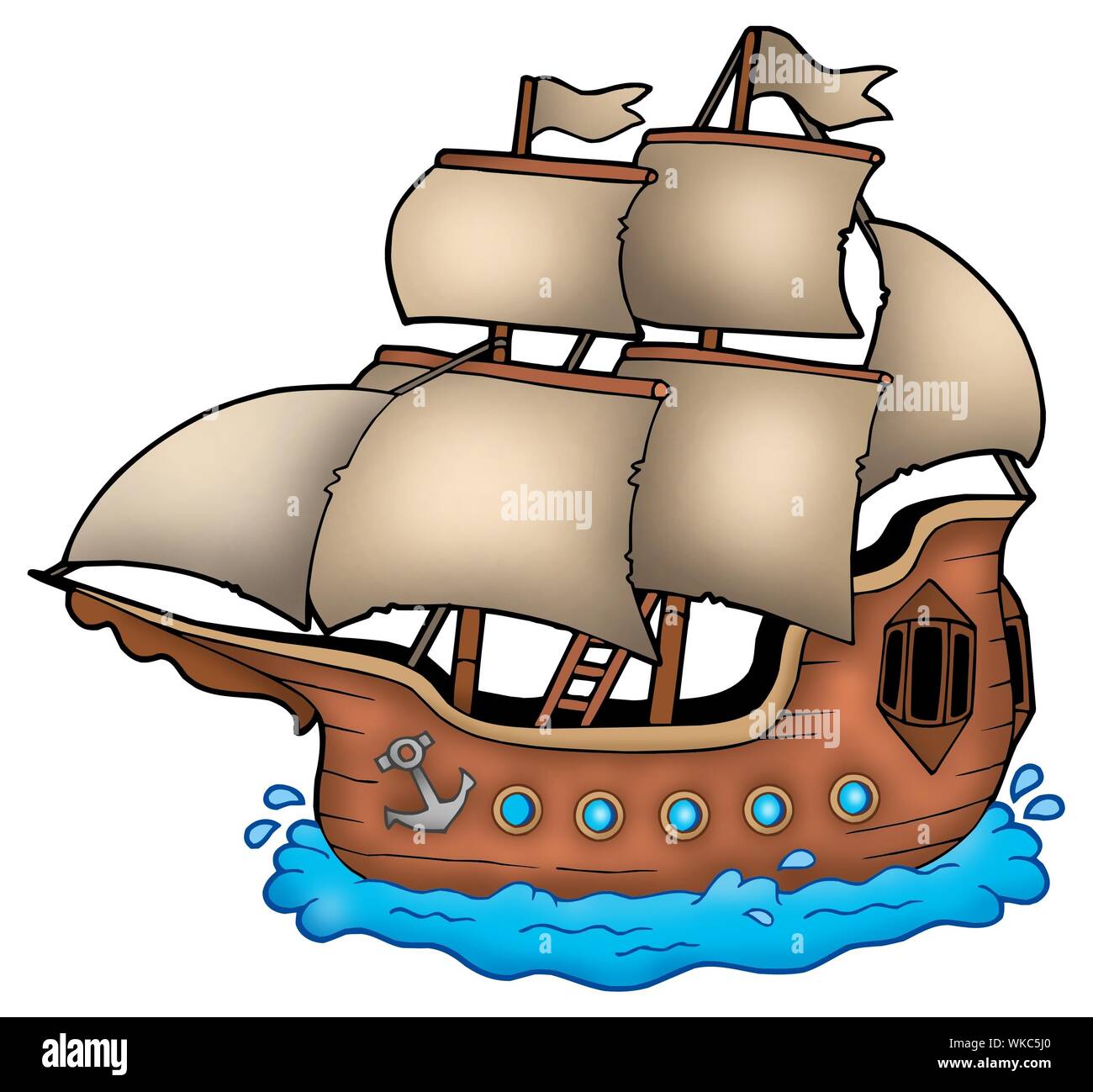 Old ship on white background - color illustration Stock Photo - Alamy