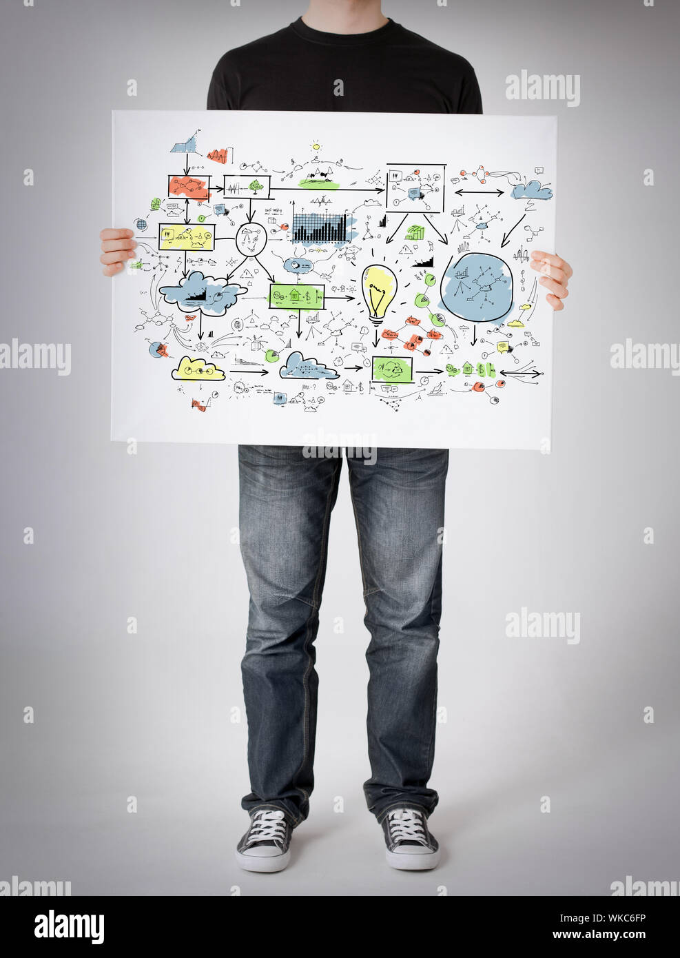man showing big plan on white board Stock Photo