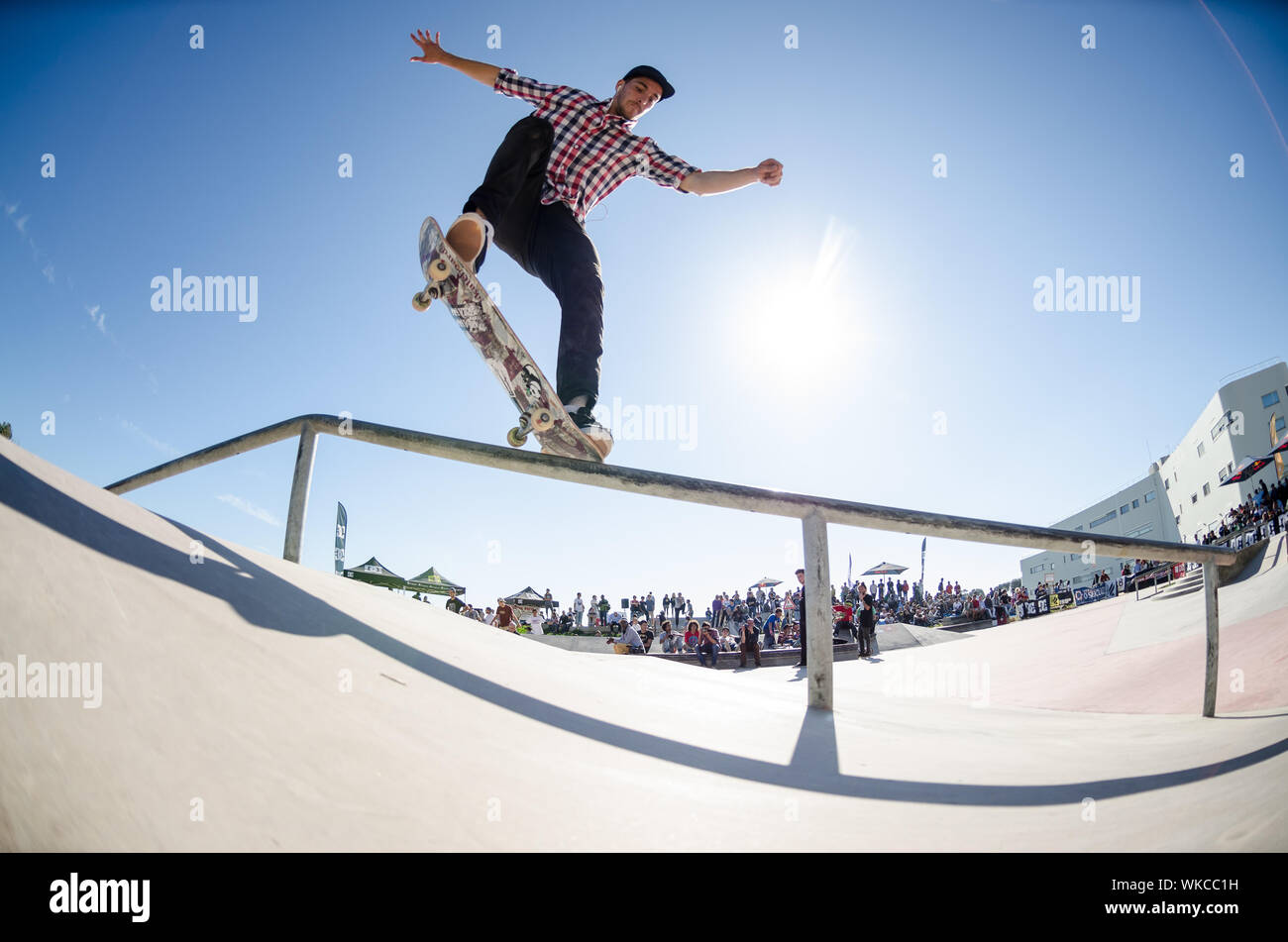 CASCAIS, PORTUGAL - APRIL 6 2014: Raphael Castilho during the 4th Stage of the DC Skate Challenge by Fuel TV. Stock Photo