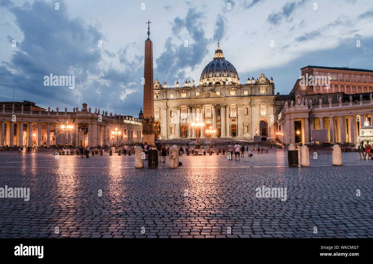 St Peters Basilica Against Sky In City At Dusk Stock Photo