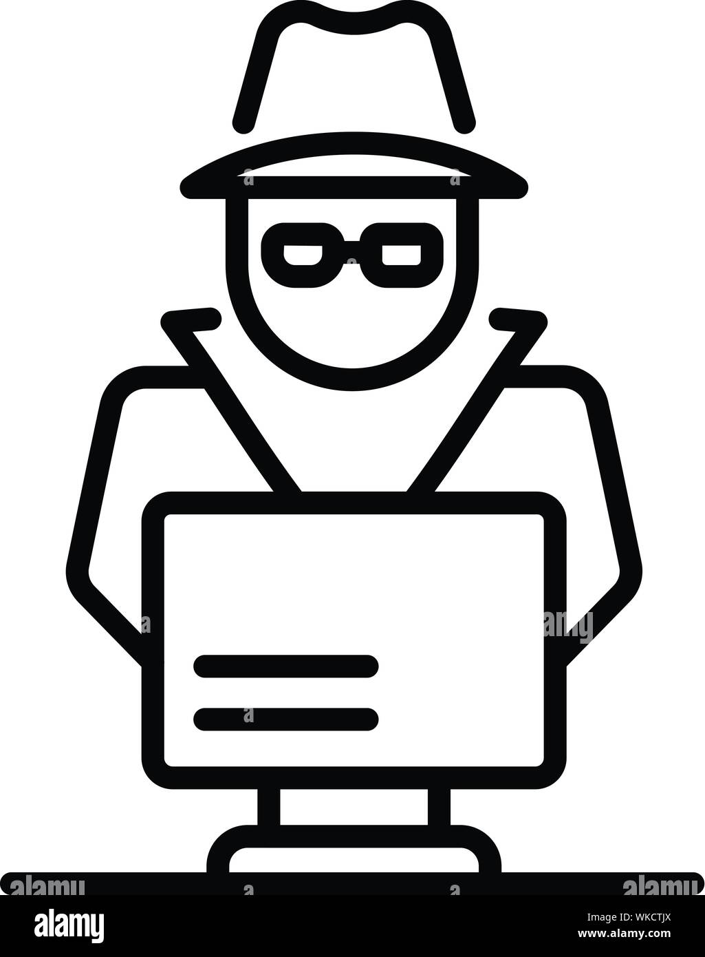 Laptop secret hacker icon, outline style Stock Vector