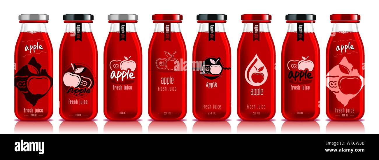 Ready design vector apple juice, fruit glass bottle set Stock Vector