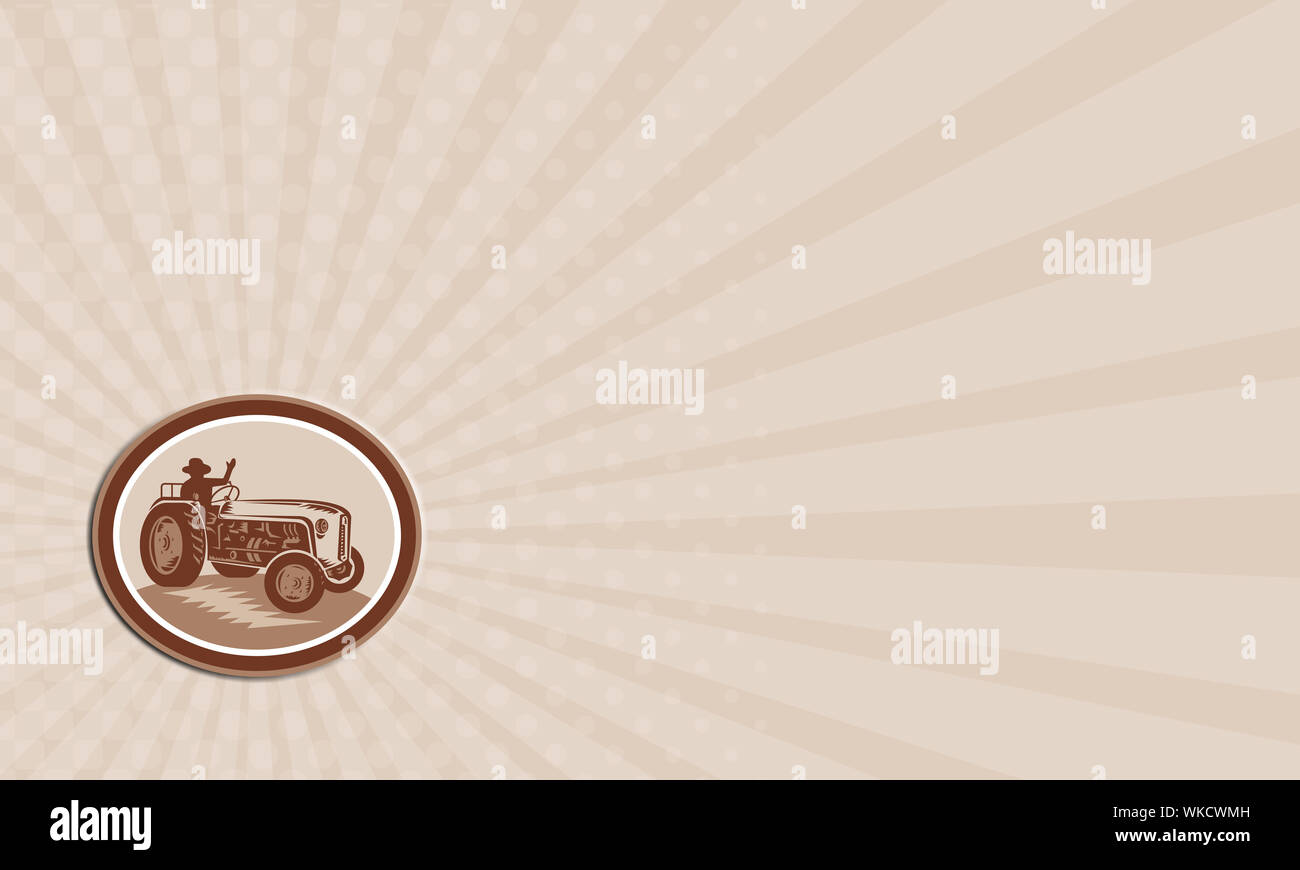 Business card showing illustration of a vintage tractor with driver ...