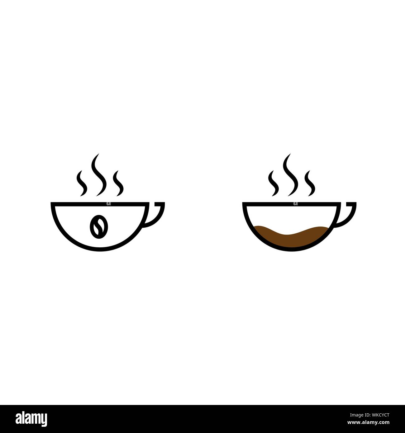 Two cups of coffee outline icons isolated on white background Stock Vector