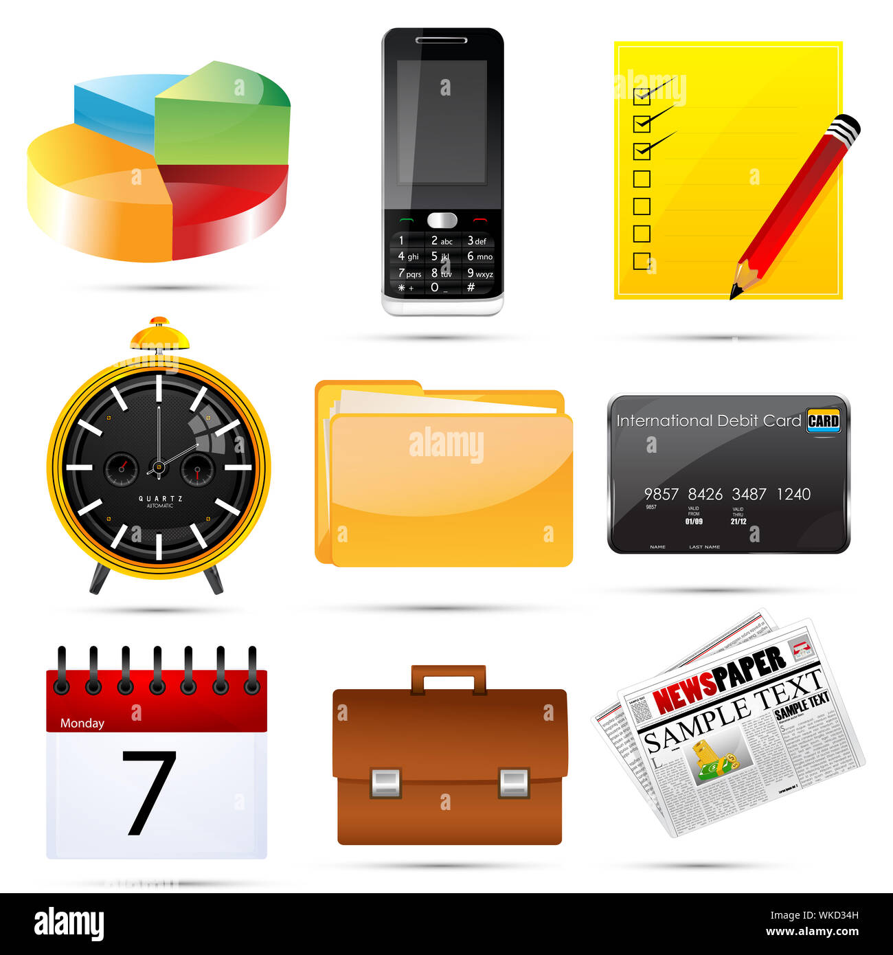 illustration of business icons on white background Stock Photo - Alamy