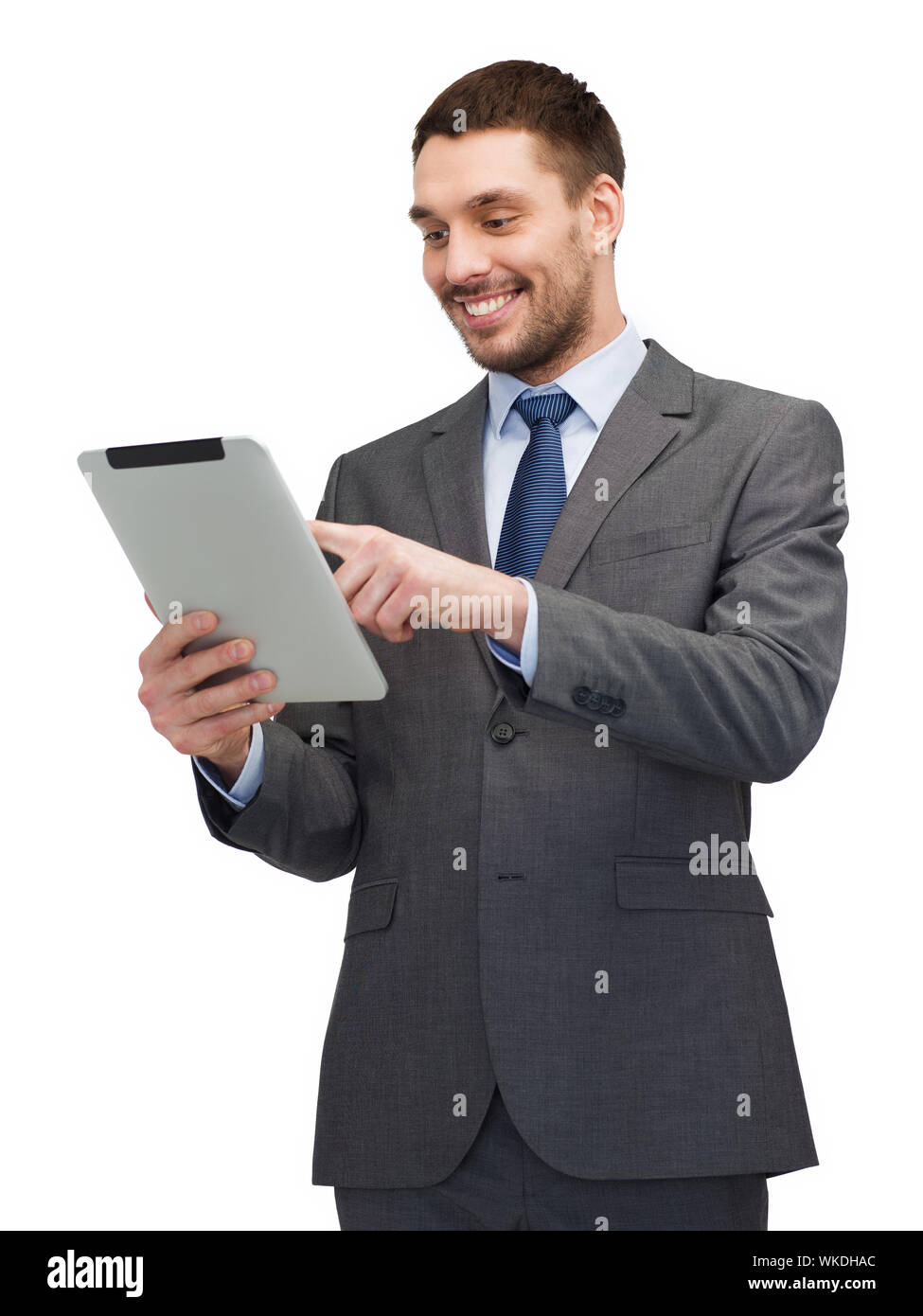 smiling buisnessman with tablet pc computer Stock Photo