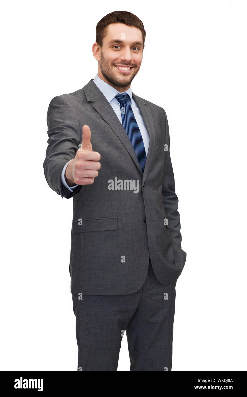 handsome buisnessman showing thumbs up Stock Photo