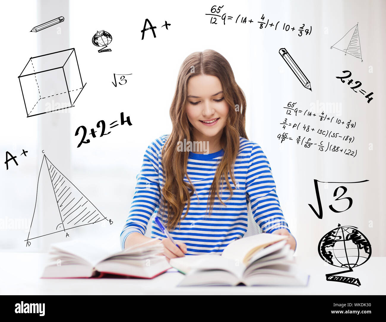 happy smiling student girl with books Stock Photo - Alamy
