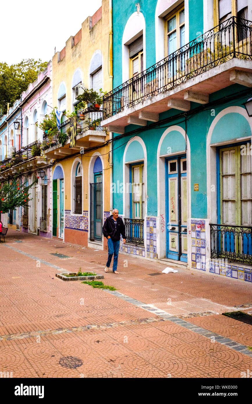 Uruguay: Montevideo; Calle Emilio Reus, a street with colourful facades and beautiful houses with wall painted by local artists. Stock Photo