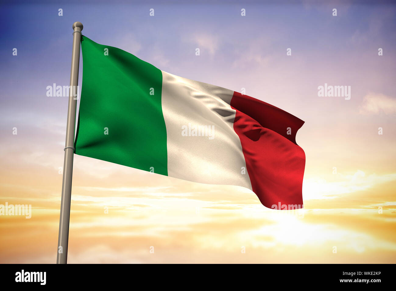 Italy national flag against beautiful blue and yellow sky Stock Photo ...