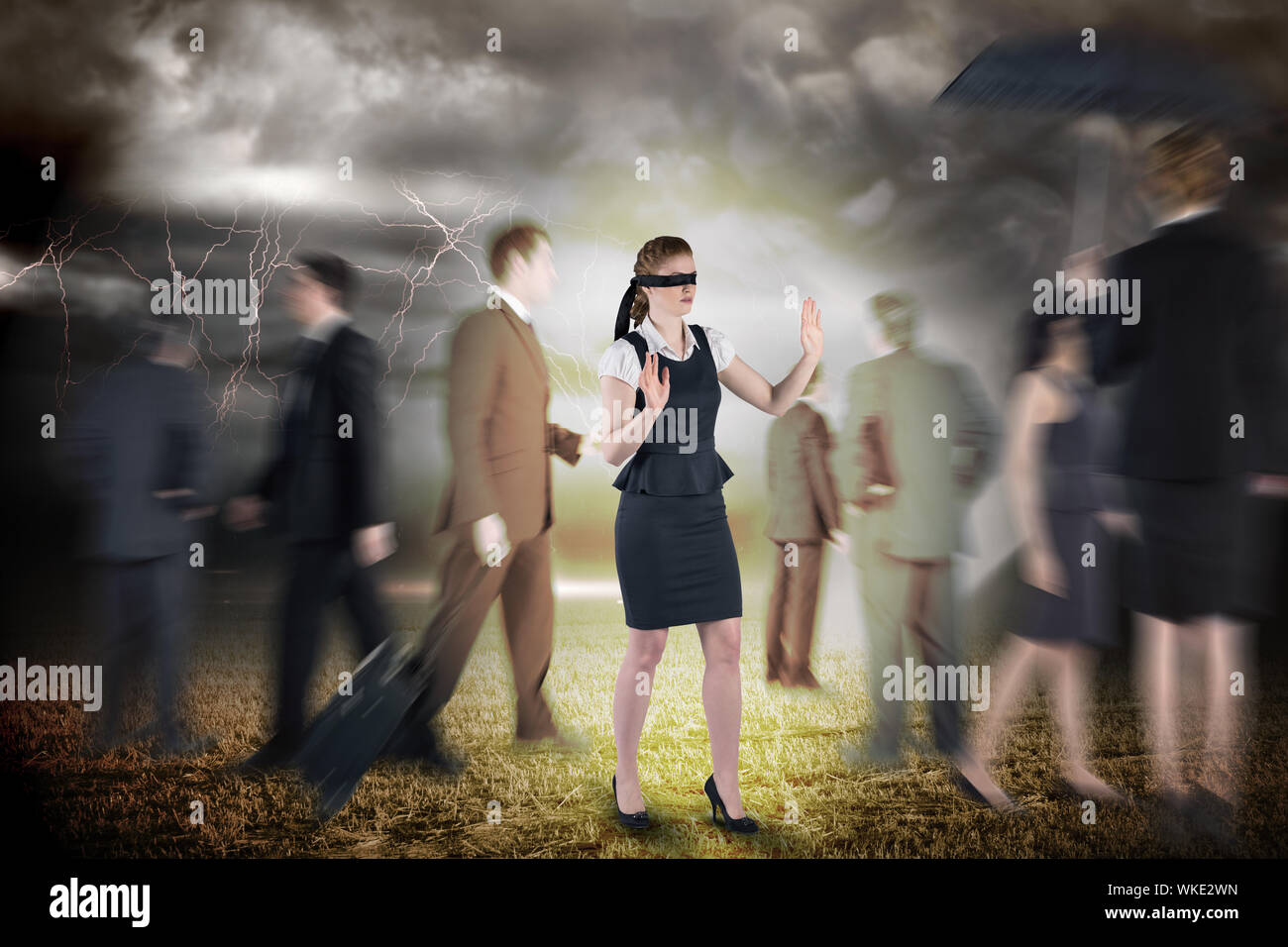 Serious Woman Adjusts Blindfold Over Her Eyes Stock Photo, Picture and  Royalty Free Image. Image 70769576.