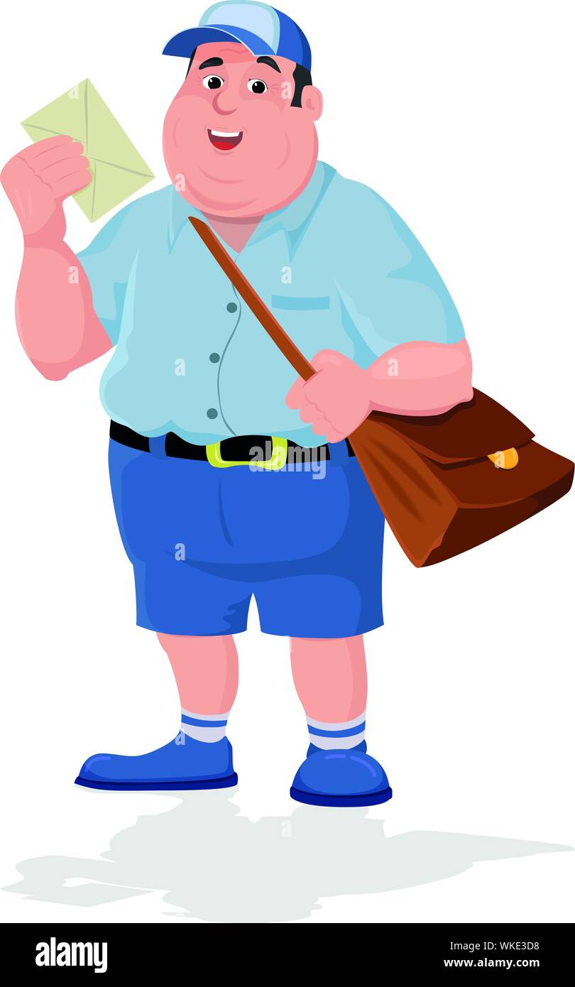 Cartoon postman holding mail and bag Stock Vector
