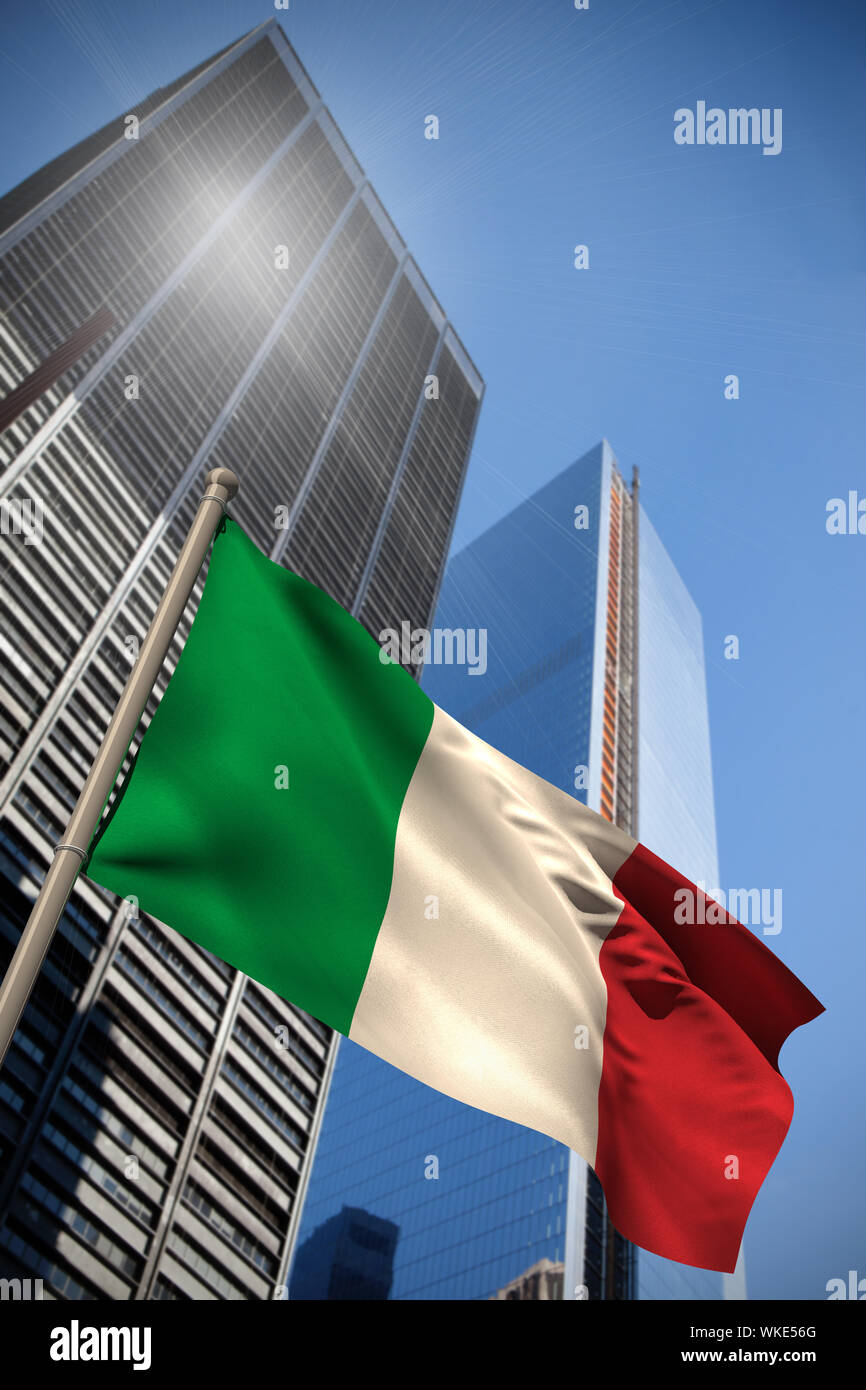 Italy national flag against low angle view of skyscrapers Stock Photo ...