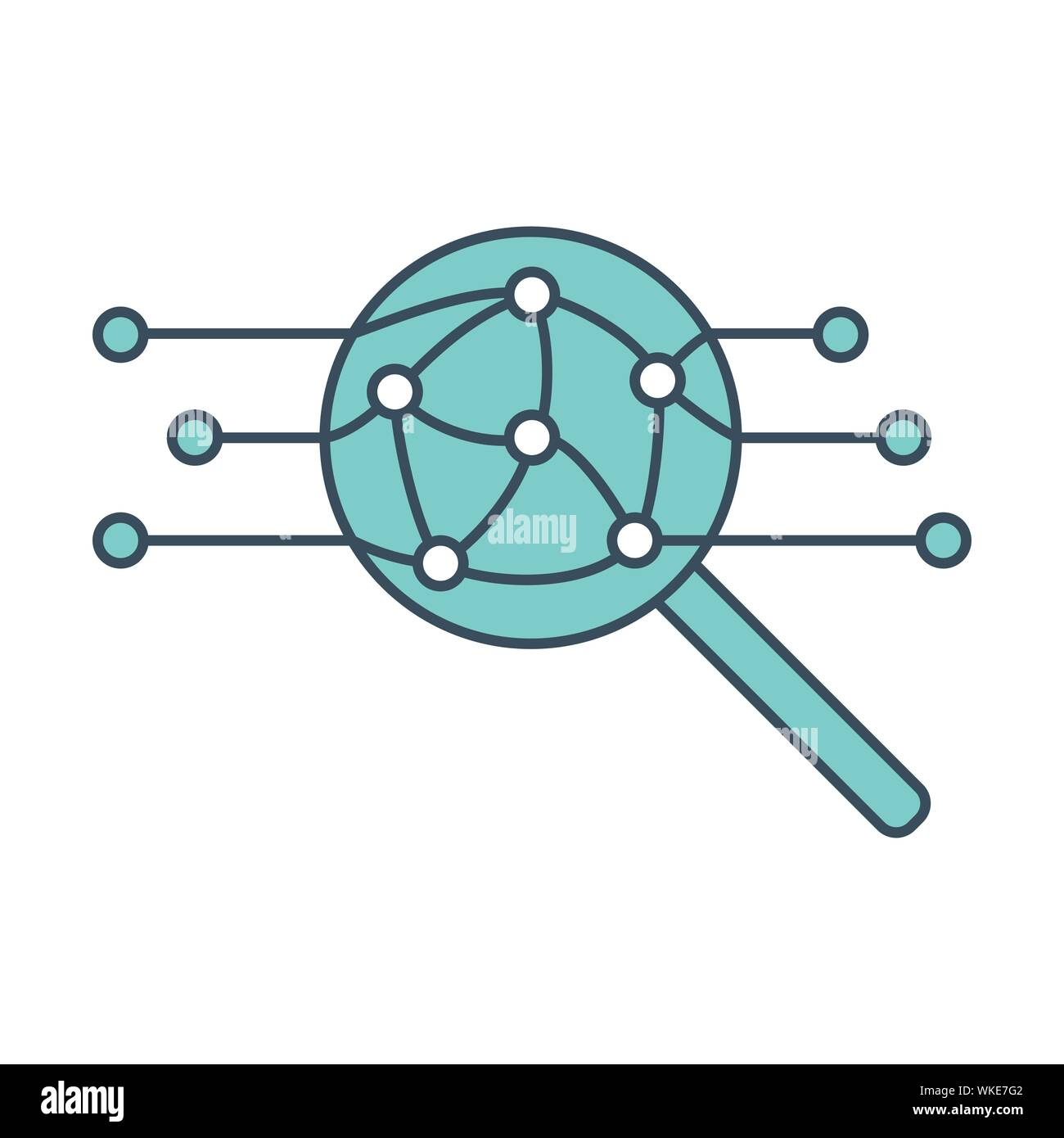 Magnifying glass icon with neural network inside Stock Vector Image