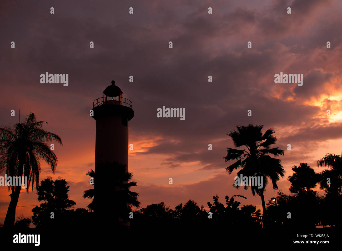 Sunset, Rincon Lighthouse, Rincon, PR USA Stock Photo
