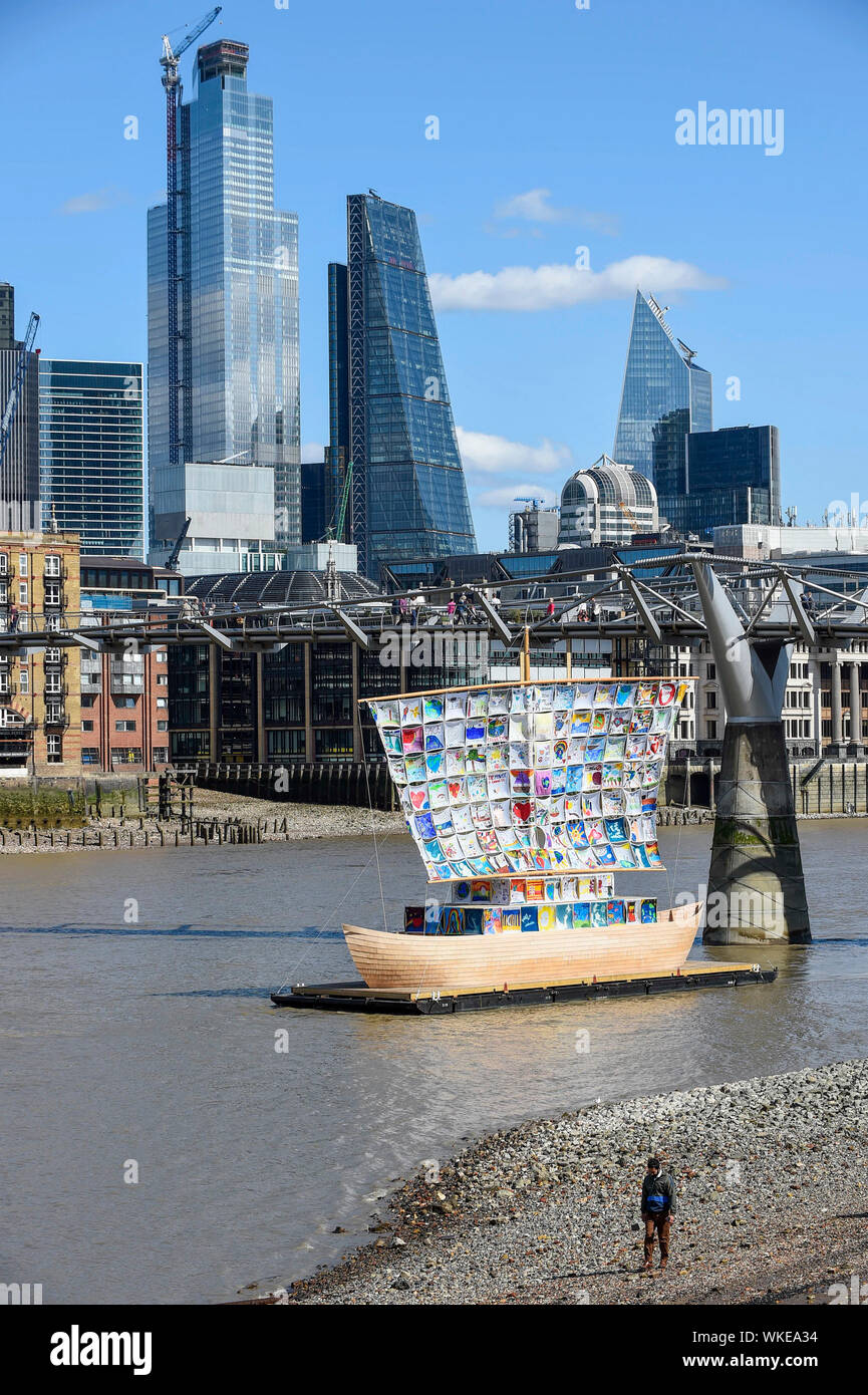 London, UK.  4 September 2019.  Launch of 'The Ship of Tolerance' at Tate Modern, Bankside.  The floating installation by Emilia Kabakov (of Russian conceptual artist duo Ilya and Emilia Kabakov) forms part of Totally Thames Festival and will be moored 4 September to 31 October.  The goal of the artwork is to educate and connect the youth of the world through the language of art.  Credit: Stephen Chung / Alamy Live News Stock Photo