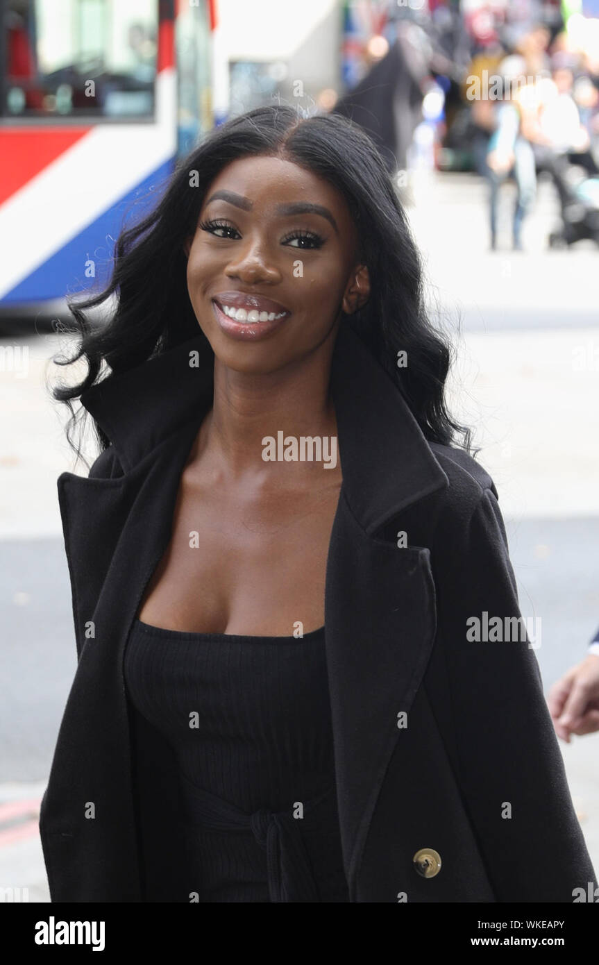 Former Love Island contestant Yewande Biala arrrives at Portcullis House in Westminster to appear before MPs investigating reality TV. Stock Photo