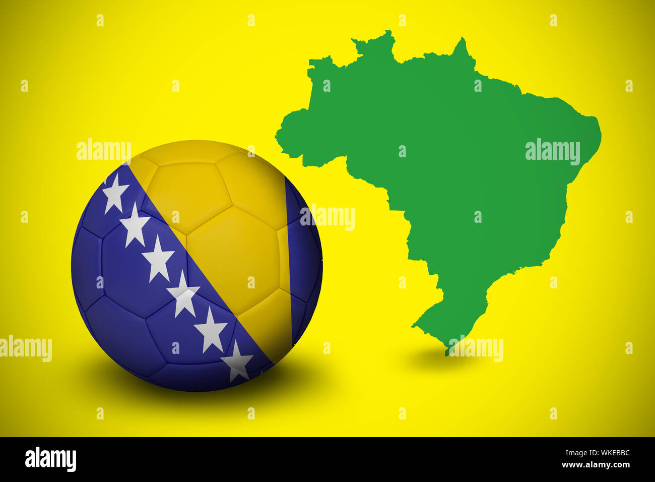 Football in bosnia and herzegovina colours  against green brazil outline on yellow Stock Photo