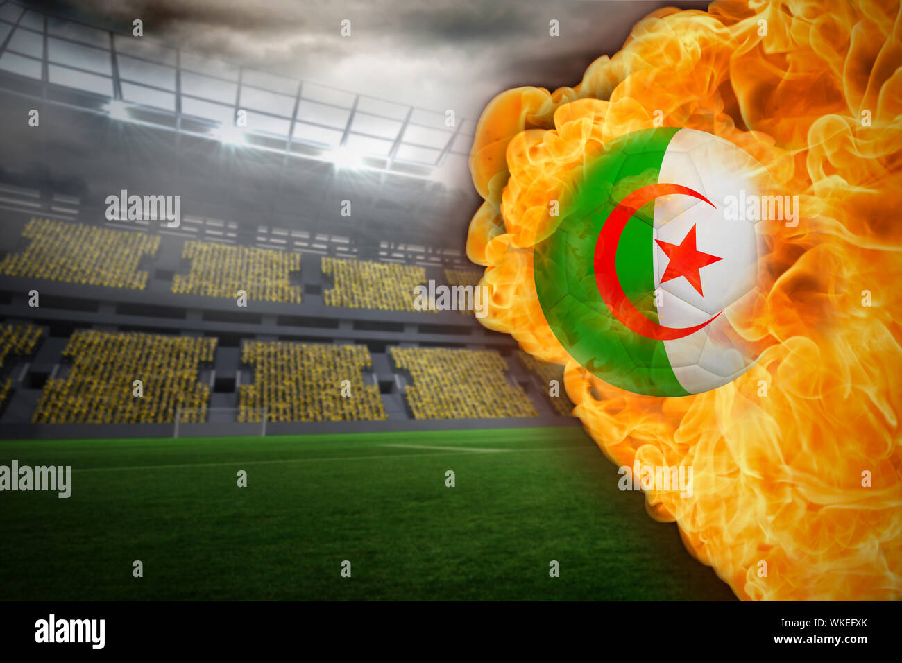 Composite image of fire surrounding algeria flag football against large