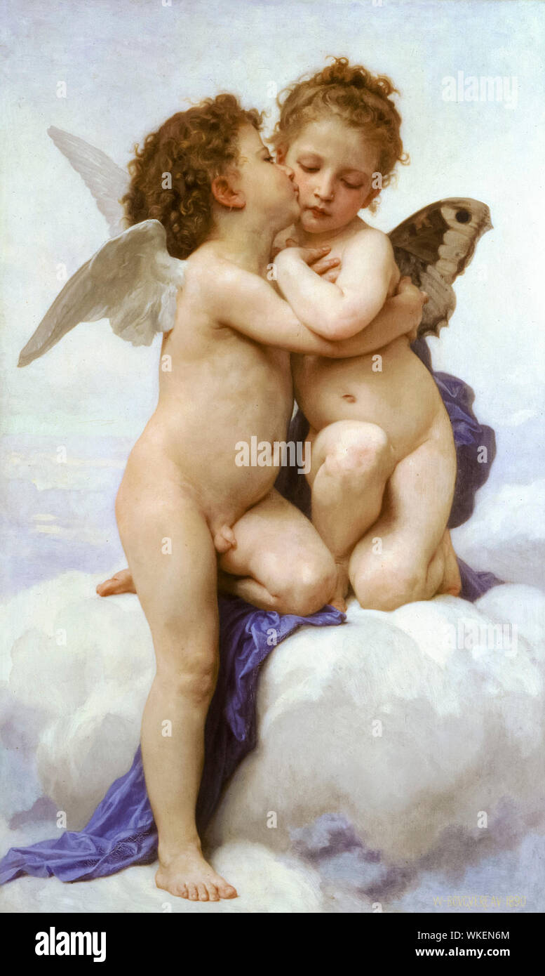 William-Adolphe Bouguereau, Amor and Psyche, children, painting, 1890 Stock Photo