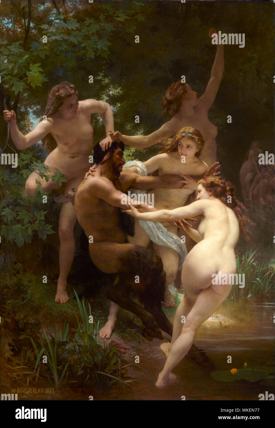 William-Adolphe Bouguereau, Nymphs and Satyr, painting, 1873 Stock Photo