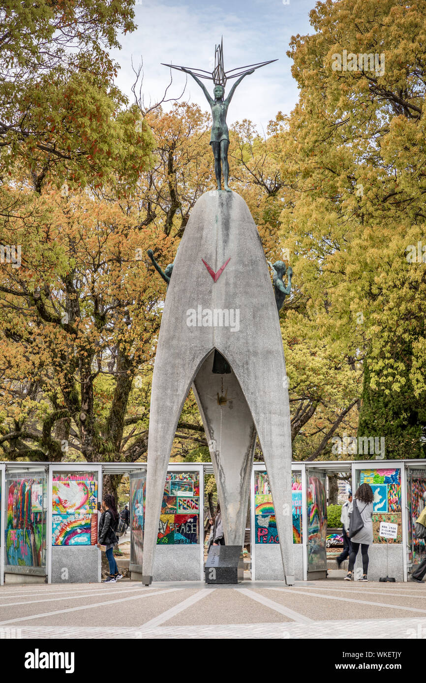 Statue of Sadako Sasaki in the Peace Park, Hiroshima, Japan. Stock Photo
