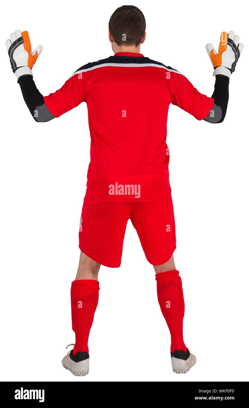 Rear view of goal keeper on white background Stock Photo Alamy