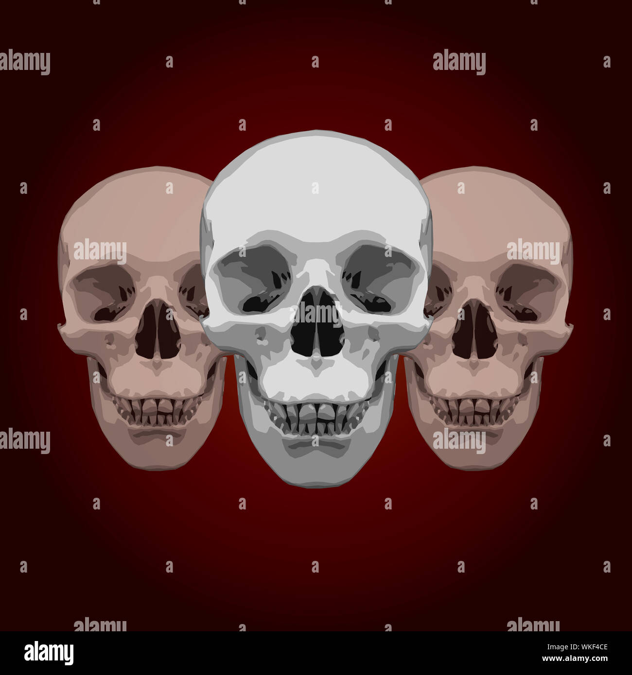 White skull on a ruby background Stock Photo