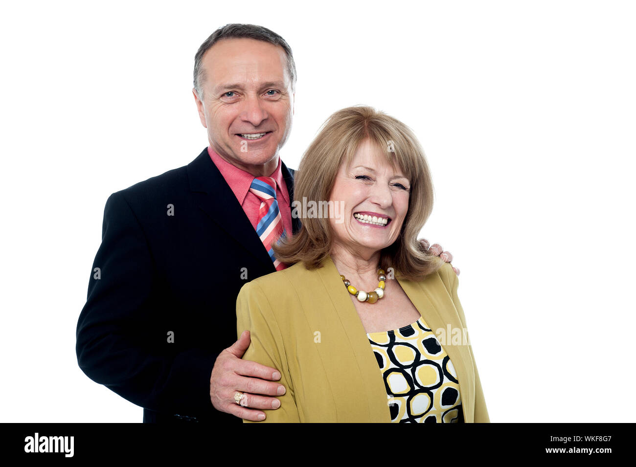 Beautiful loving couple smiling isolated over a white Stock Photo