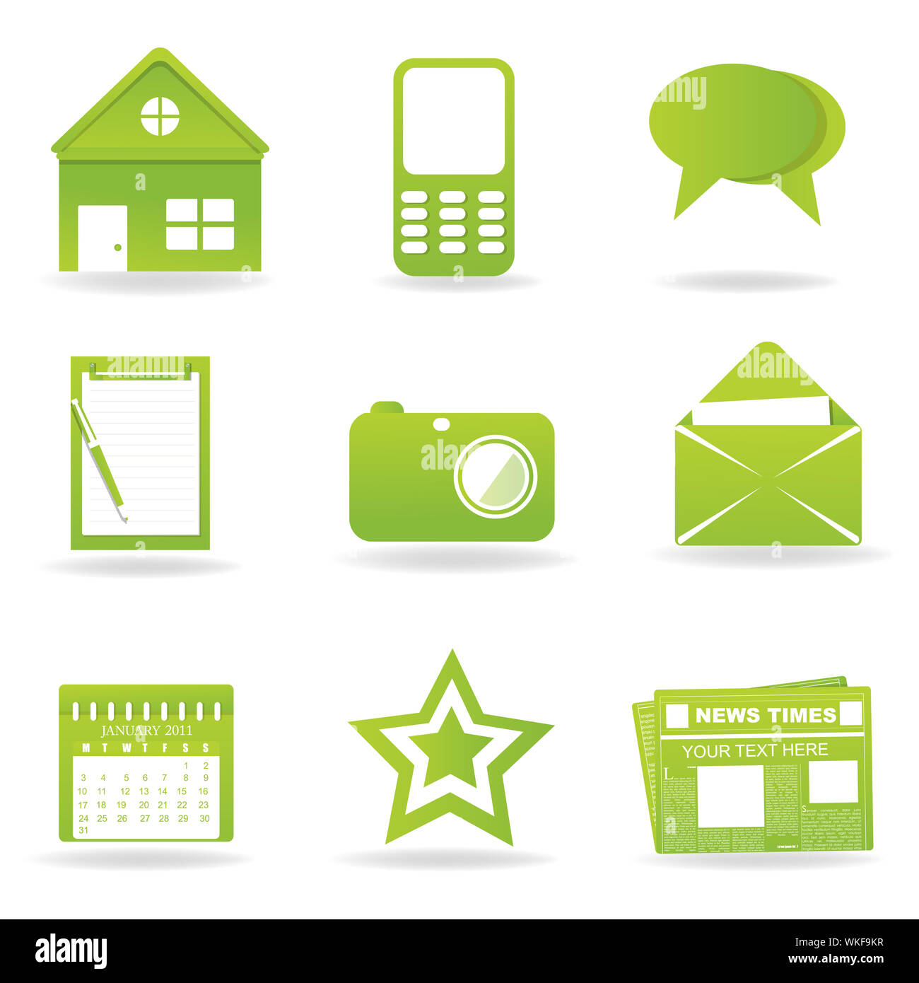 illustration of communication icons on white background Stock Photo - Alamy