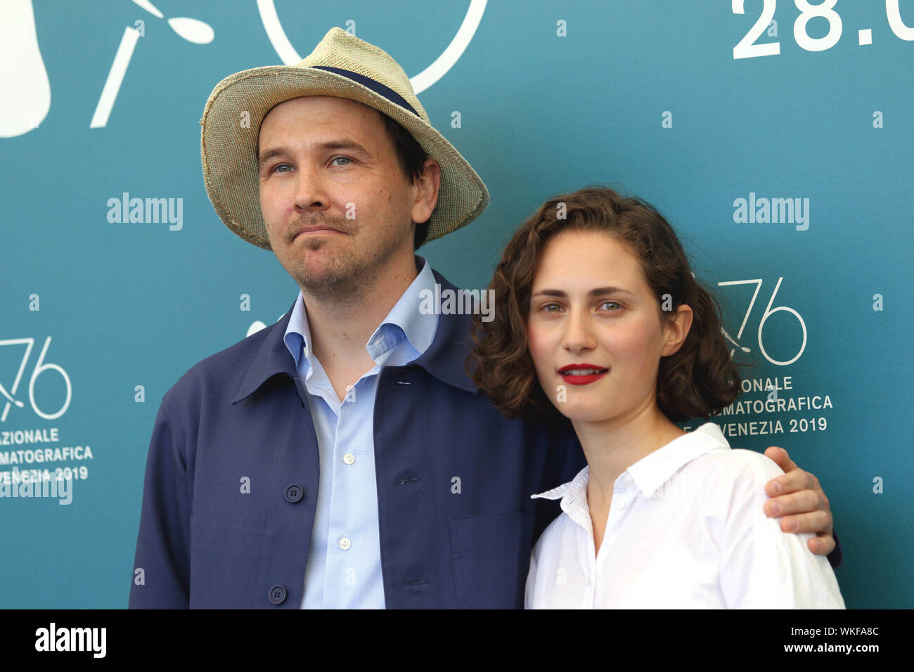 Italy, Lido di Venezia, September 3, 2019 : Anders Hellstrom and Tatiana Delaunay poses during a photocall for the movie 'Om det oandliga' (About endl Stock Photo
