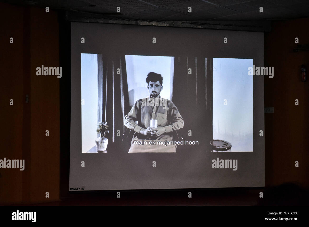 A video of a detained militant being displayed during a press conference in Srinagar.A press conference was held by the GOC of Army KJS Dhillion and ADGP Munir Khan after the Infiltrators bid was foiled on the Line of Control in Gulmarg about 55kms from Srinagar. The two militants from LeT outfit were detained who according to the officials crossed the border to disrupt peace in the valley. Stock Photo