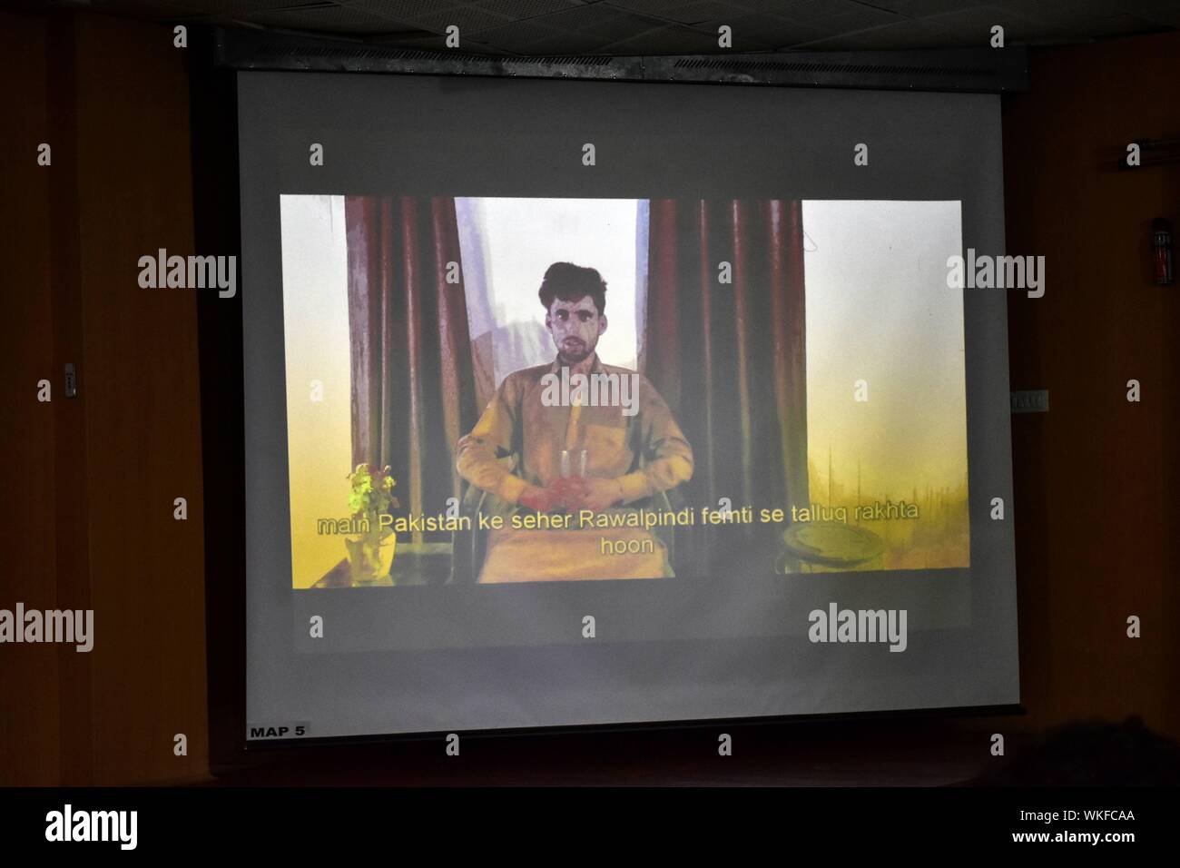 A video of a detained militant being displayed during a press conference in Srinagar.A press conference was held by the GOC of Army KJS Dhillion and ADGP Munir Khan after the Infiltrators bid was foiled on the Line of Control in Gulmarg about 55kms from Srinagar. The two militants from LeT outfit were detained who according to the officials crossed the border to disrupt peace in the valley. Stock Photo