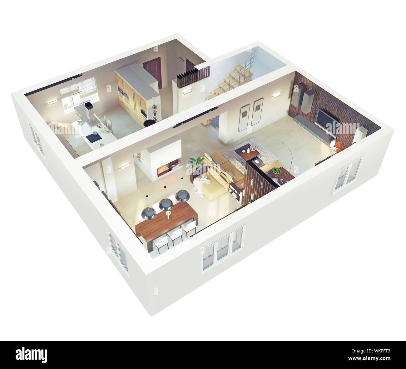 Plan View Of An Apartment Ground Floor Clear 3d Interior Design Stock Photo Alamy