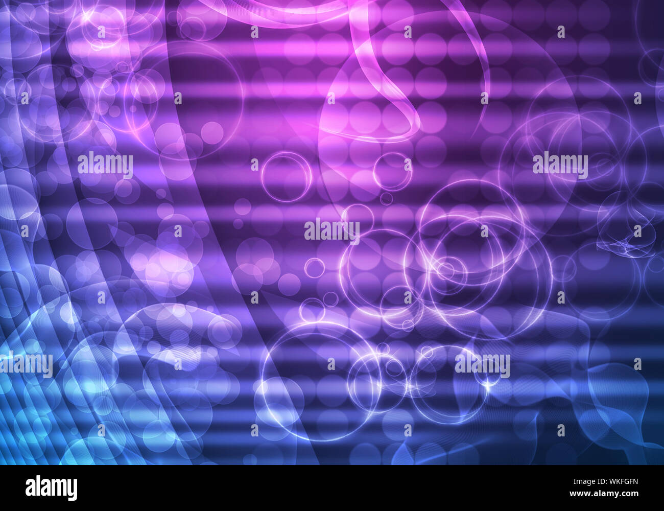 Glowing waves and circles. Hi-tech technological background Stock Photo