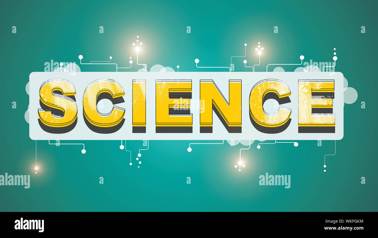 Word Science with glowing stars on green background Stock Photo - Alamy