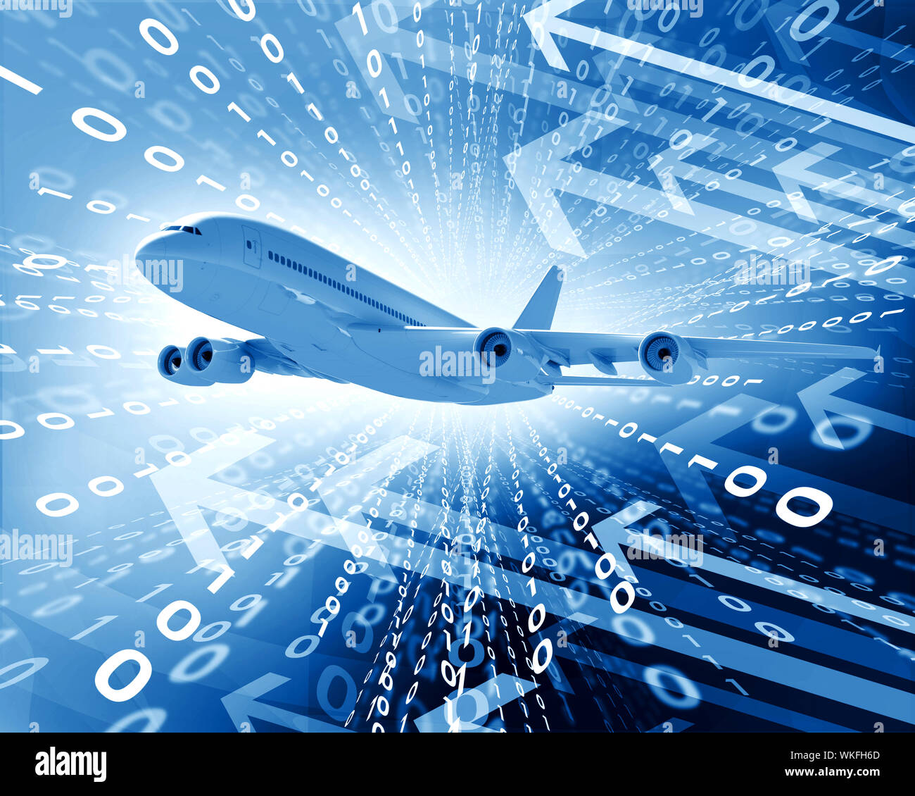 Airplane with the background of figures and arrows. Concept growth in ...
