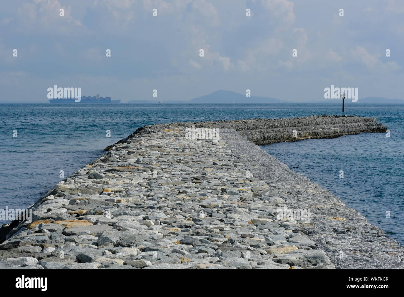 The Singapore Strait view from Nongsa Indonesia - Jetty Nongsa Point Marina Stock Photo