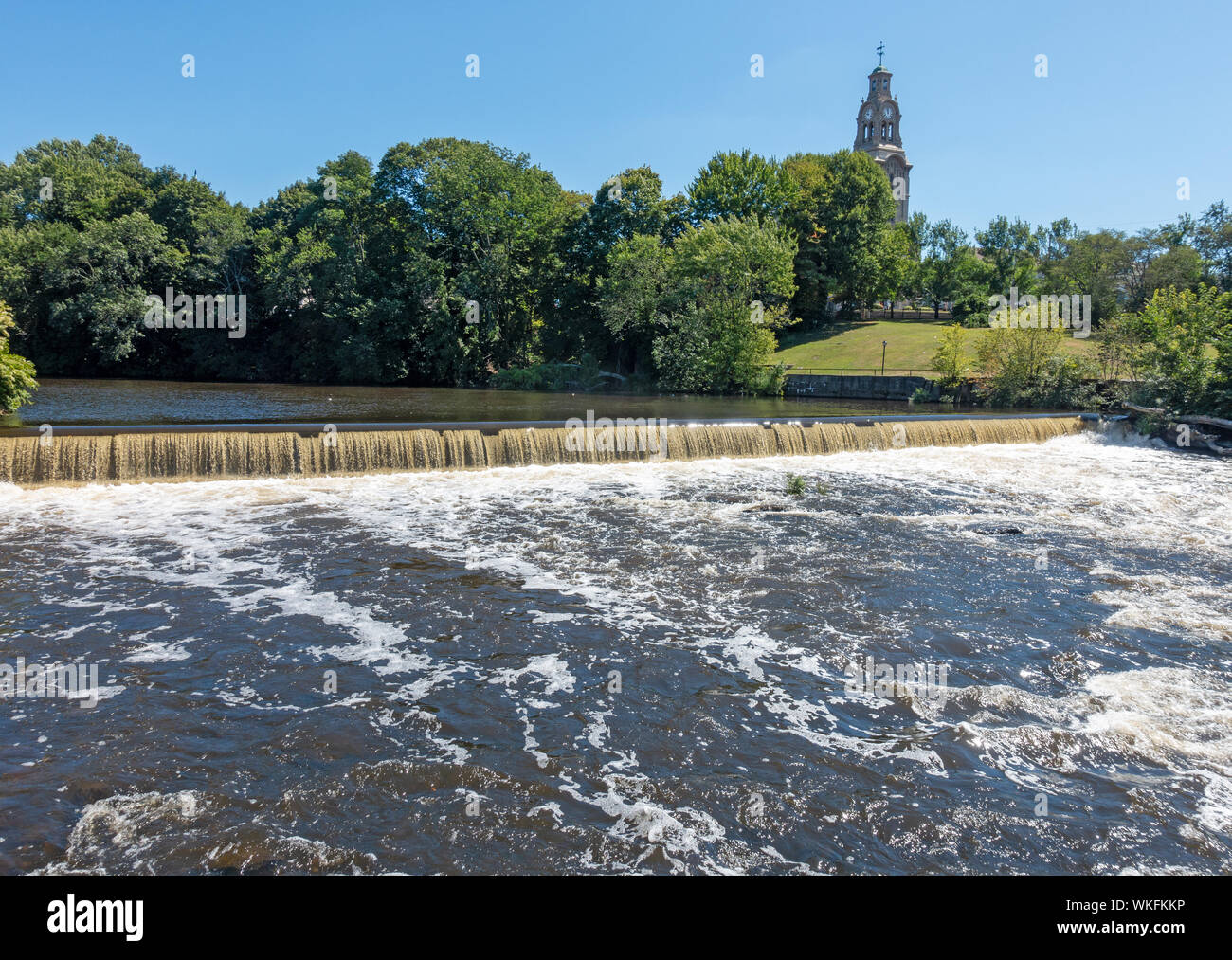 Dam along the Blackstone River at Slater Mill Historic Site in