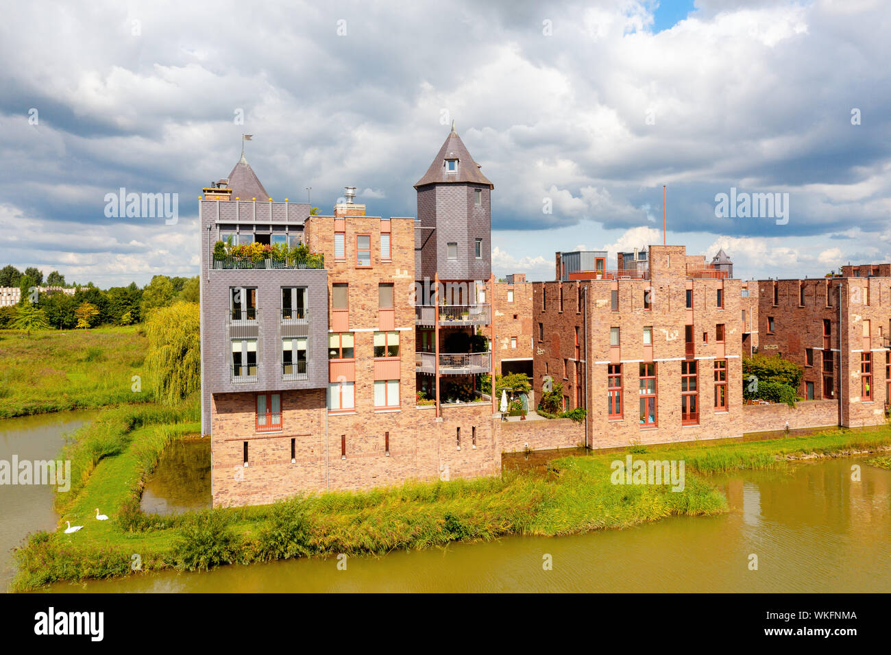 The special architecture of the castle houses in Den Bosch from the air