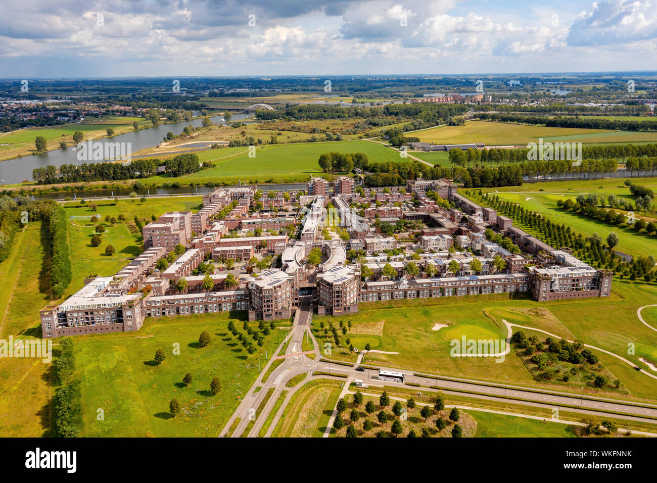 The special architecture of the castle houses in Den Bosch from the air Stock Photo