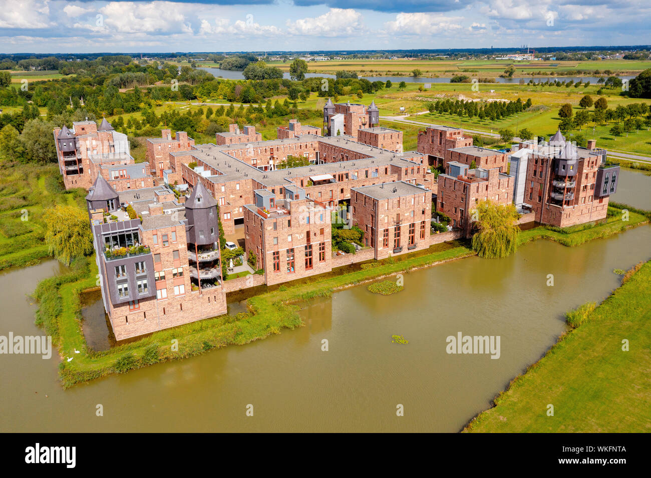 The special architecture of the castle houses in Den Bosch from the air