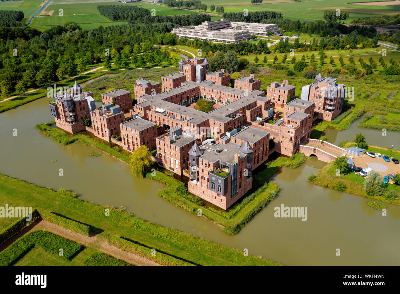 The special architecture of the castle houses in Den Bosch from the air