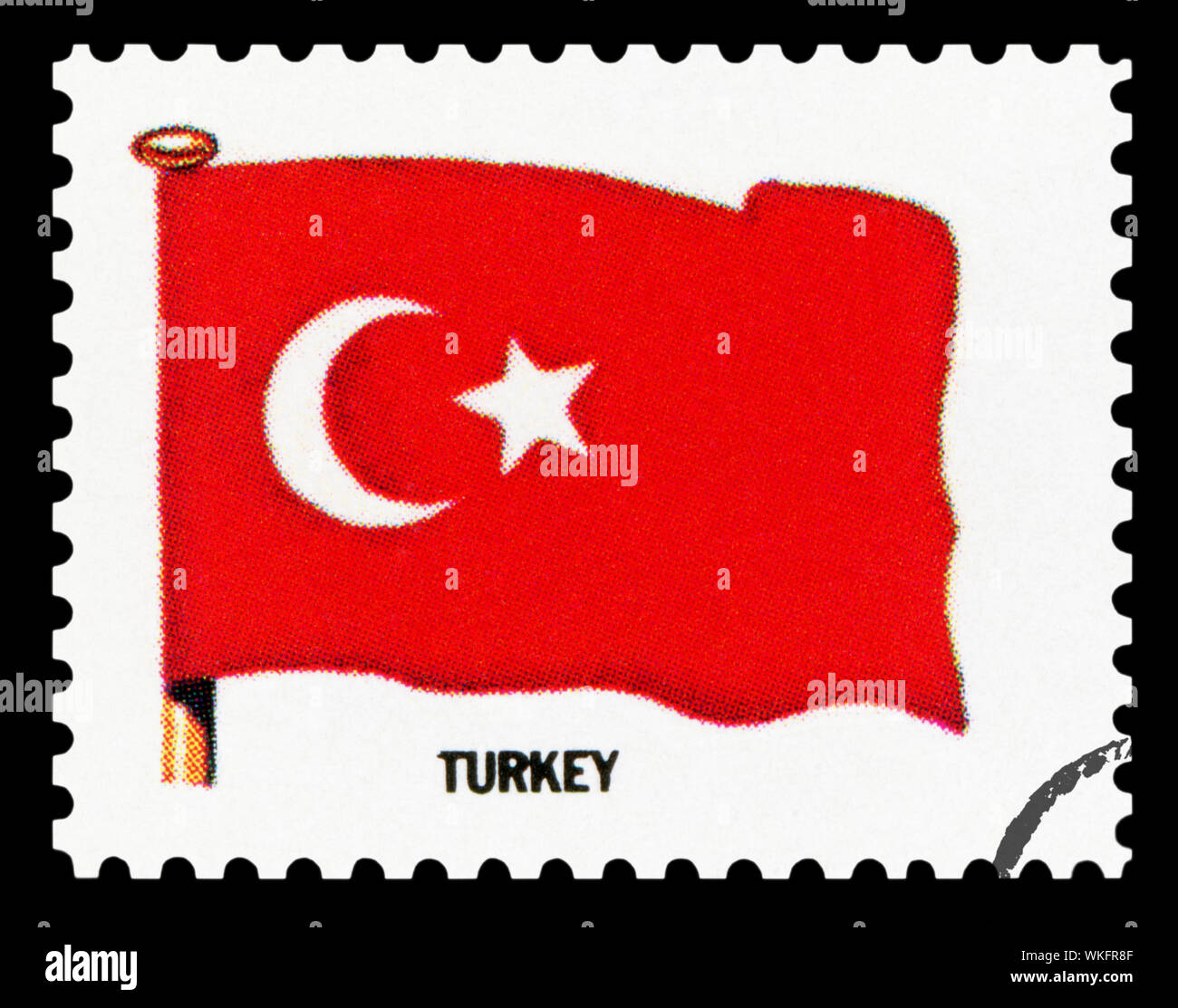TURKEY FLAG - Postage Stamp isolated on black background. Stock Photo