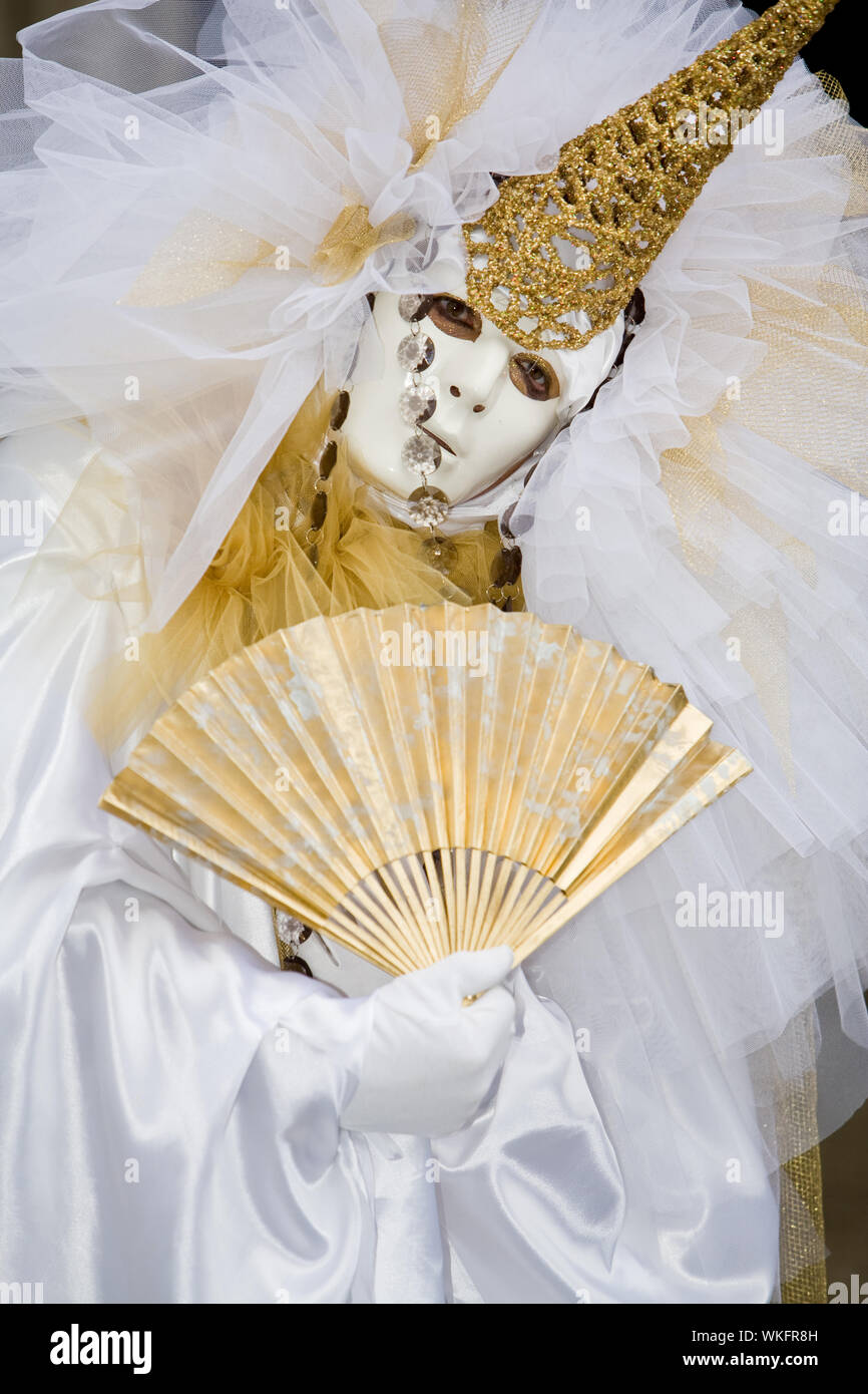 White and gold costume at the Venice Carnival Stock Photo - Alamy